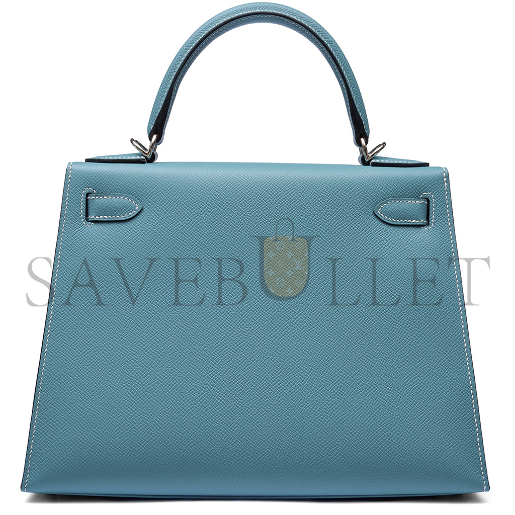 HERMÈS BLEU JEAN EPSOM KELLY 25 SELLIER PALLADIUM HARDWARE (25*17*7cm) 